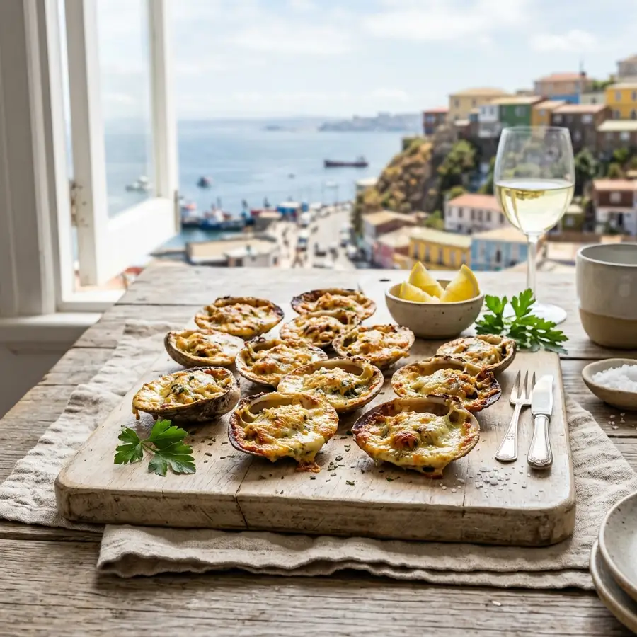 Machas a la parmesana gratinadas, recién salidas del horno